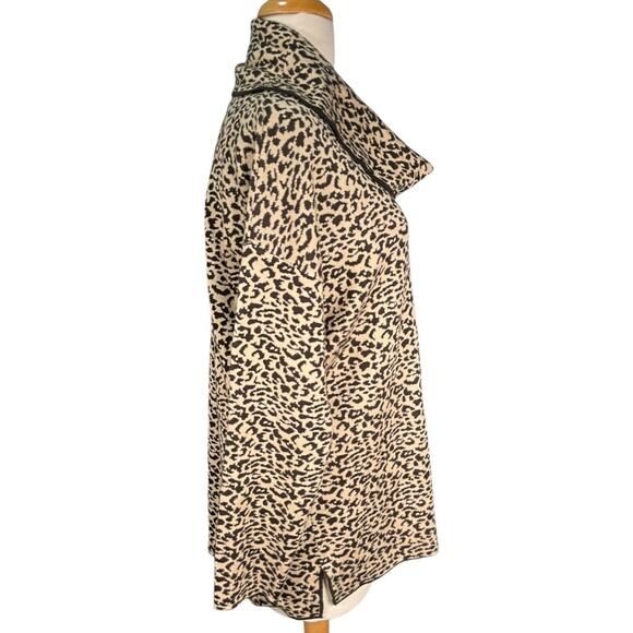 Calvin Klein Cowl Neck Tunic Sweater Medium Black Camel Cheetah Leopard Print - Picture 3 of 10